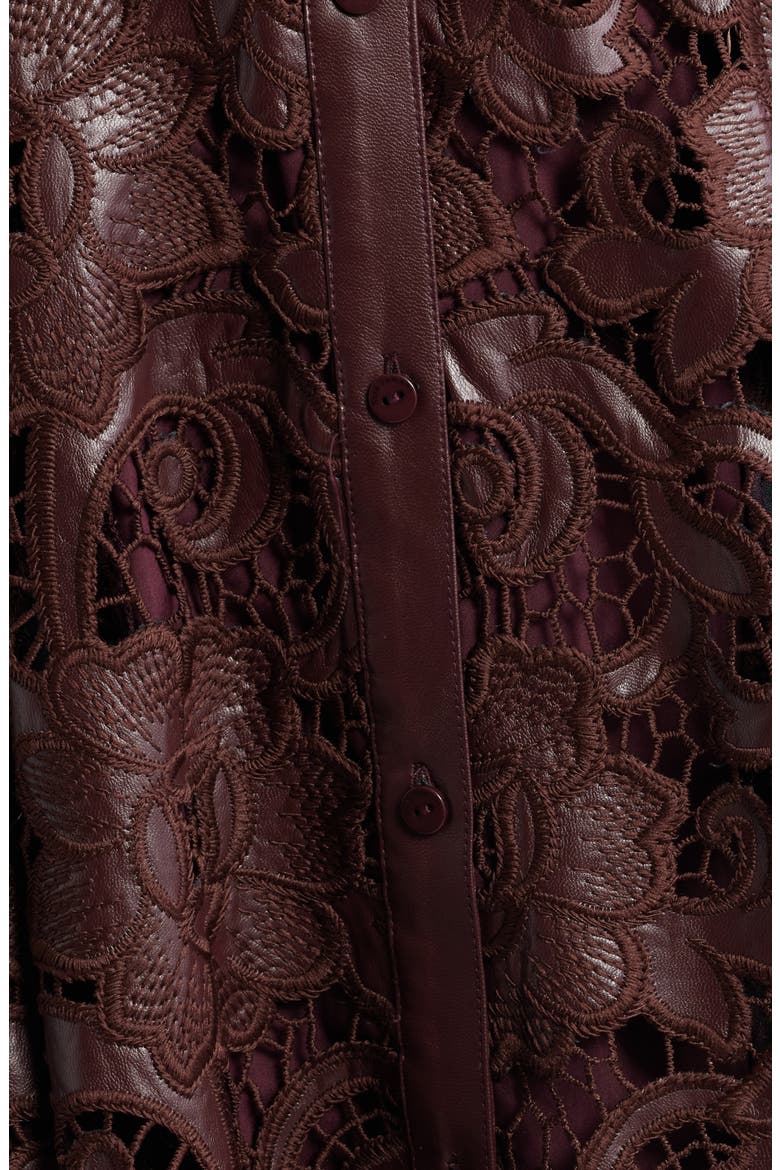Chayenne Long Sleeve Faux Leather & Lace Shirtdress, Alternate, color, NOIR BERRY RED