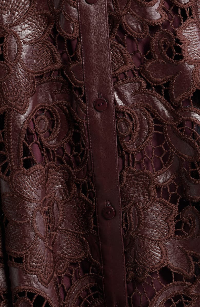 Elie Tahari Chayenne Long Sleeve Faux Leather & Lace Shirtdress, Alternate, color, Noir Berry Red