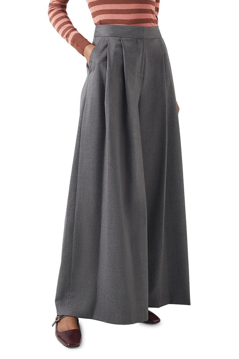 Hally Pinstripe High Waist Wide Leg Stretch Wool Pants, Main, color, GREY