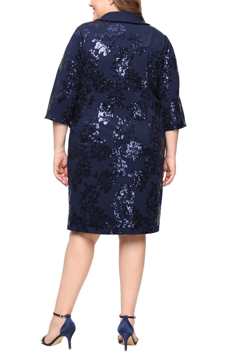 Alex Evenings Sequin Scuba Crepe Cocktail Dress with Jacket, Alternate, color, Navy