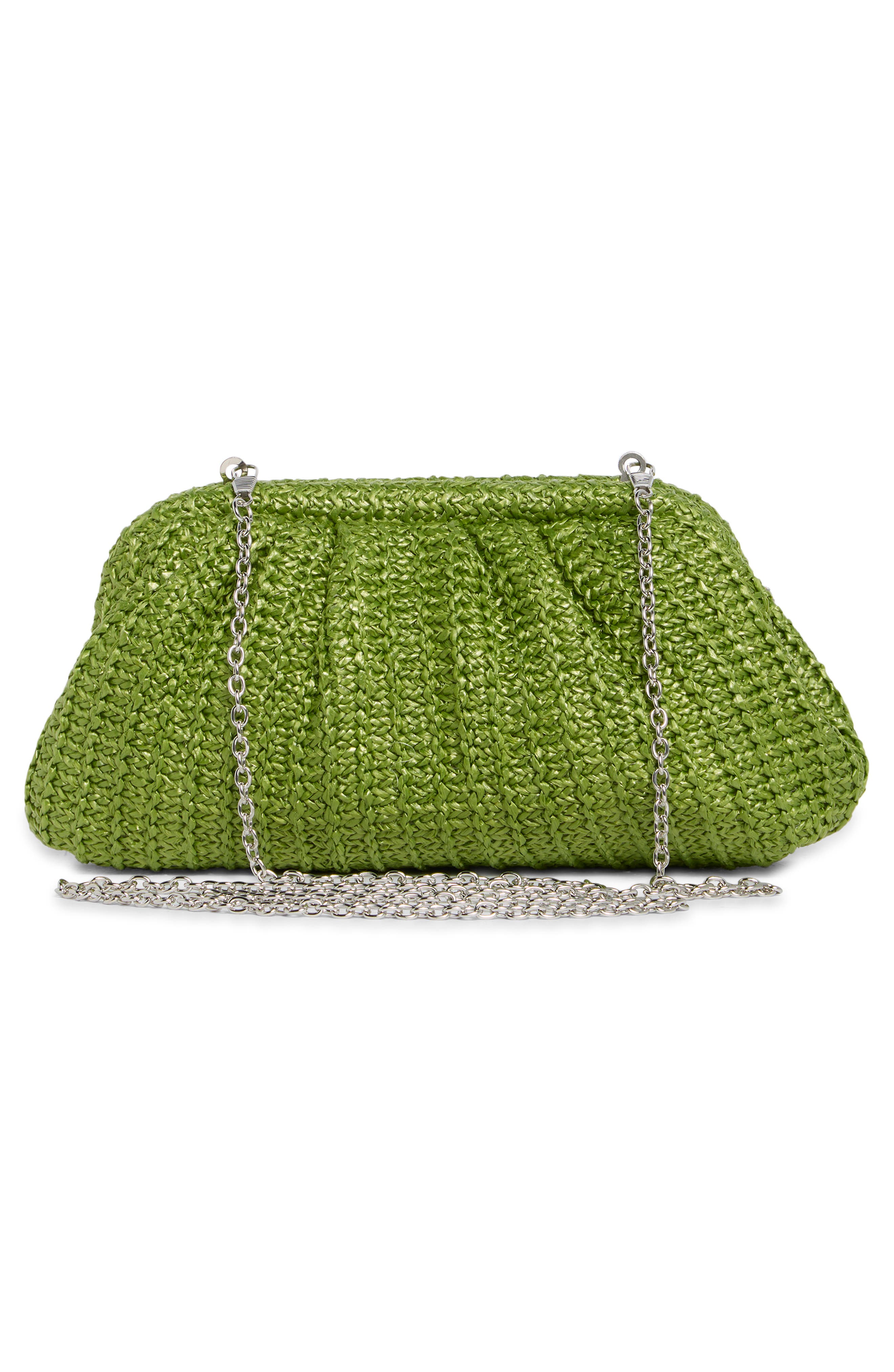 Jessica McClintock Violetta Rhinestone Studded Straw Frame Clutch, Alternate, color, Green