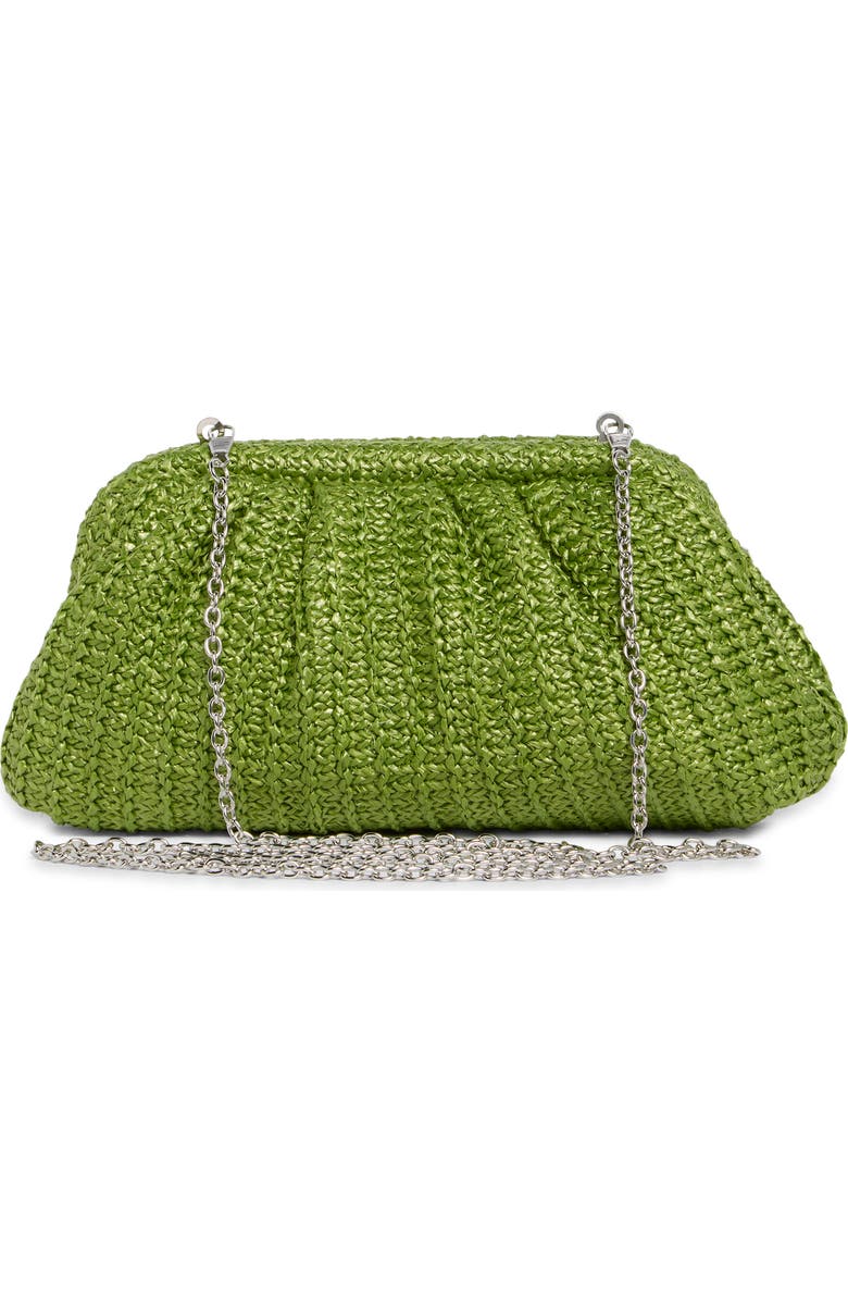 Jessica McClintock Violetta Rhinestone Studded Straw Frame Clutch, Alternate, color, Green