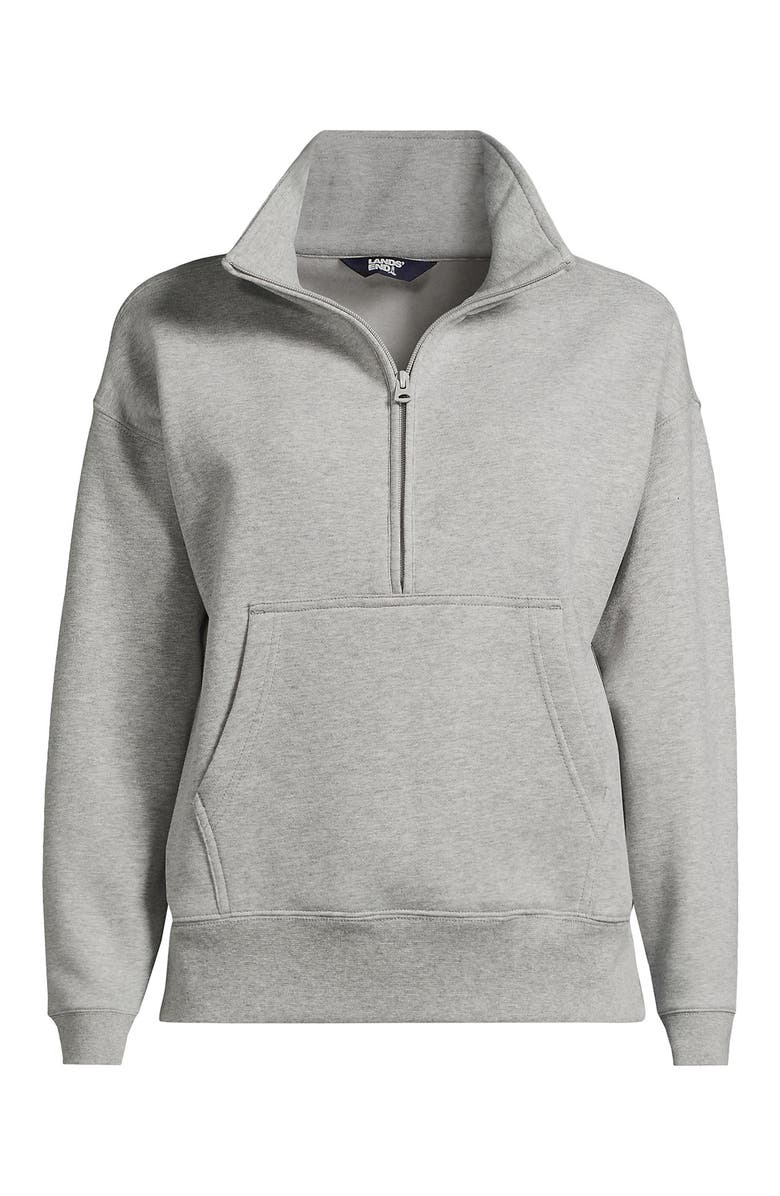 Lands' End Plus Size Serious Sweats Relaxed Long Sleeve Half Zip Sweatshirt, Alternate, color, Gray Heather
