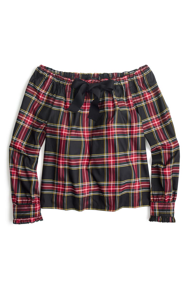 J.Crew Off the Shoulder Stewart Plaid Top, Alternate, color, 