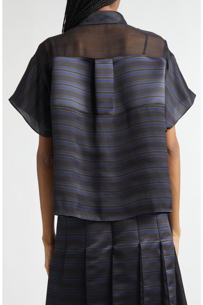 Short Sleeve Mixed Media Button-Up Shirt, Alternate, color, BLACK/ NAVY