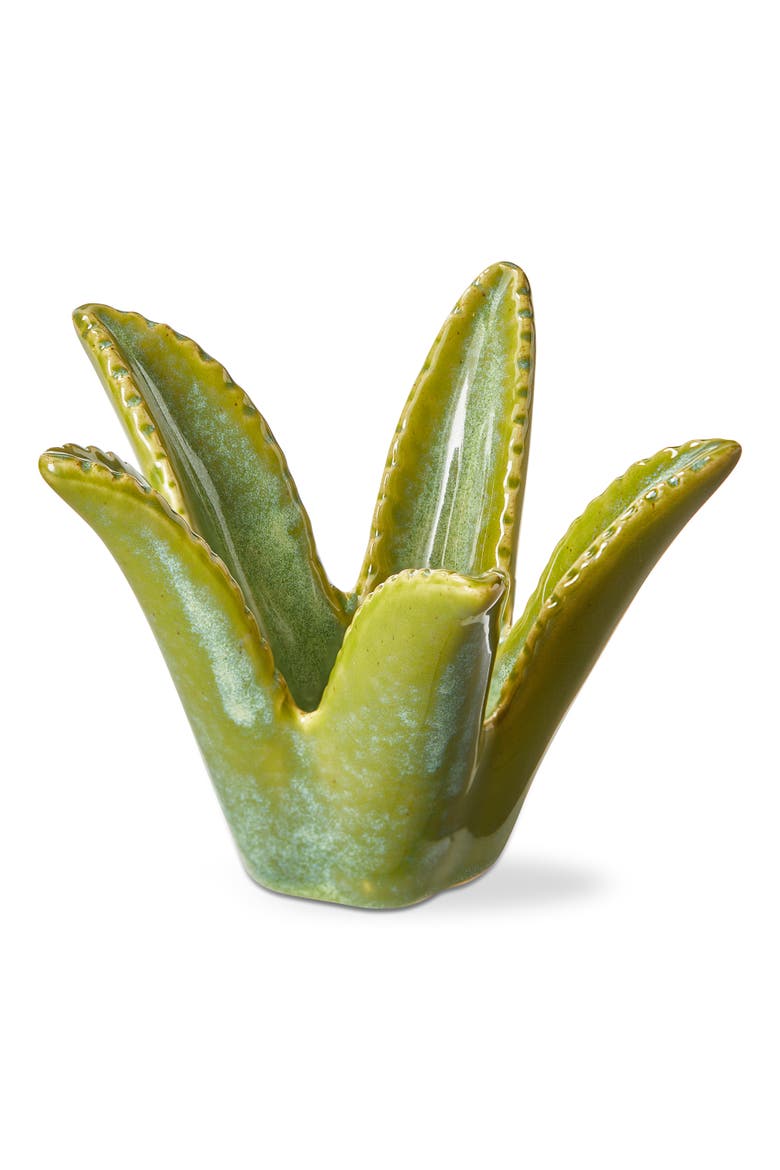 Aloe Vera Tealight Holder Green Stoneware Spring, Main, color, Green