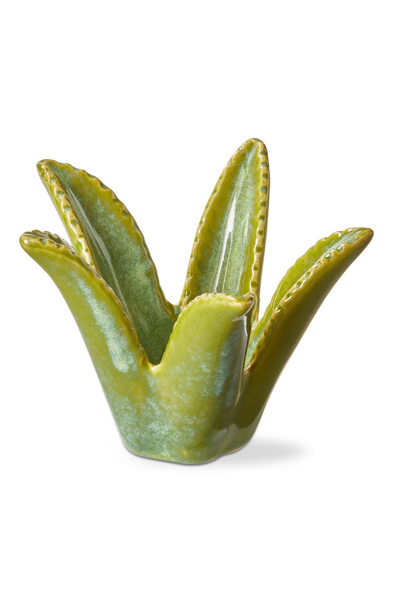 tag Aloe Vera Tealight Holder Green Stoneware Spring, Main, color, Green