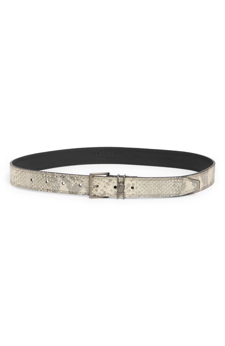 Kurt Geiger London Shoreditch Snakeskin Print Leather Belt, Main, color, Grey Multi