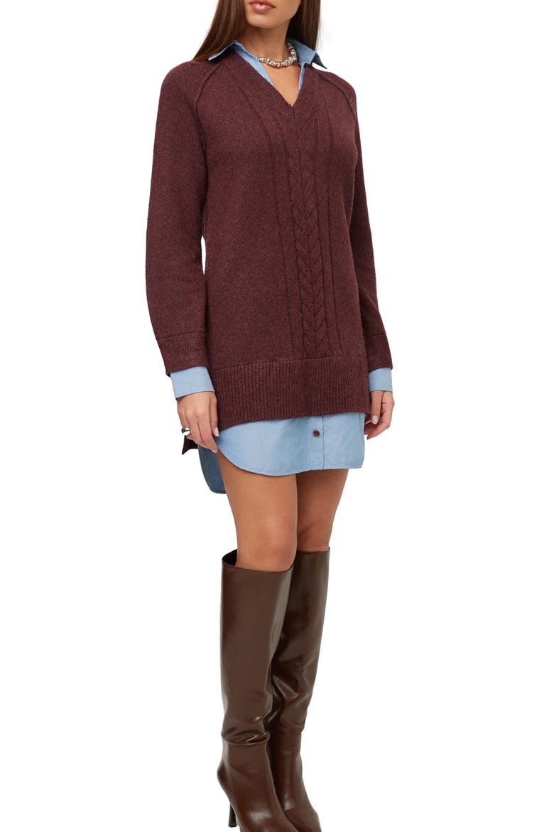 Carrie Mixed Media Dress, Alternate, color, MERLOT