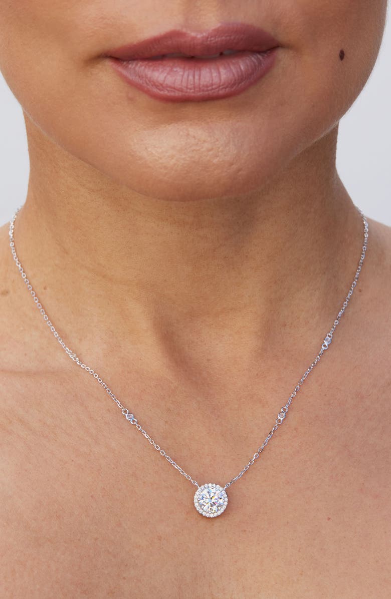 SAVVY CIE JEWELS Brilliant Cubic Zirconia Halo Pendant Necklace, Alternate, color,