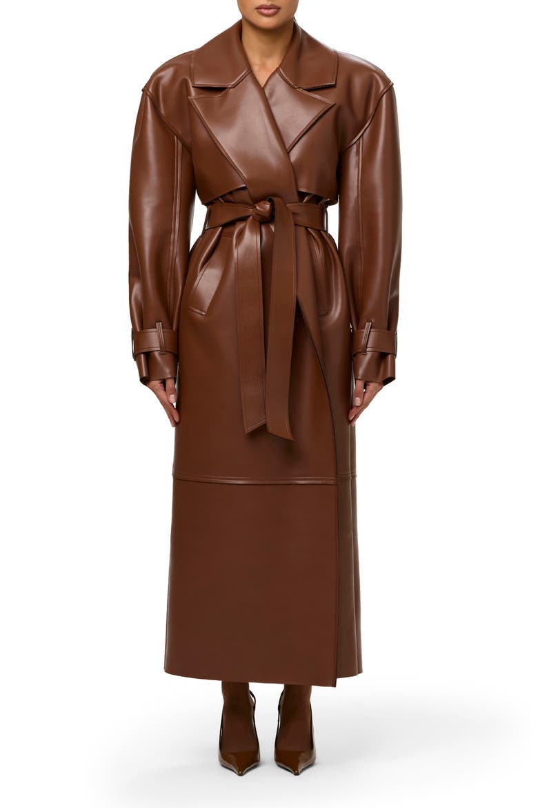 Faux Leather Trench Coat, Main, color, TOFFEE