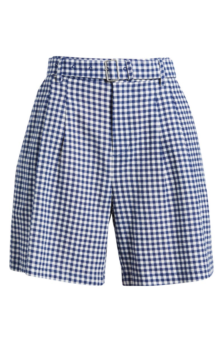 Avec Les Filles Gingham Belted Linen Blend Bermuda Shorts, Alternate, color, Navy-White Gingham