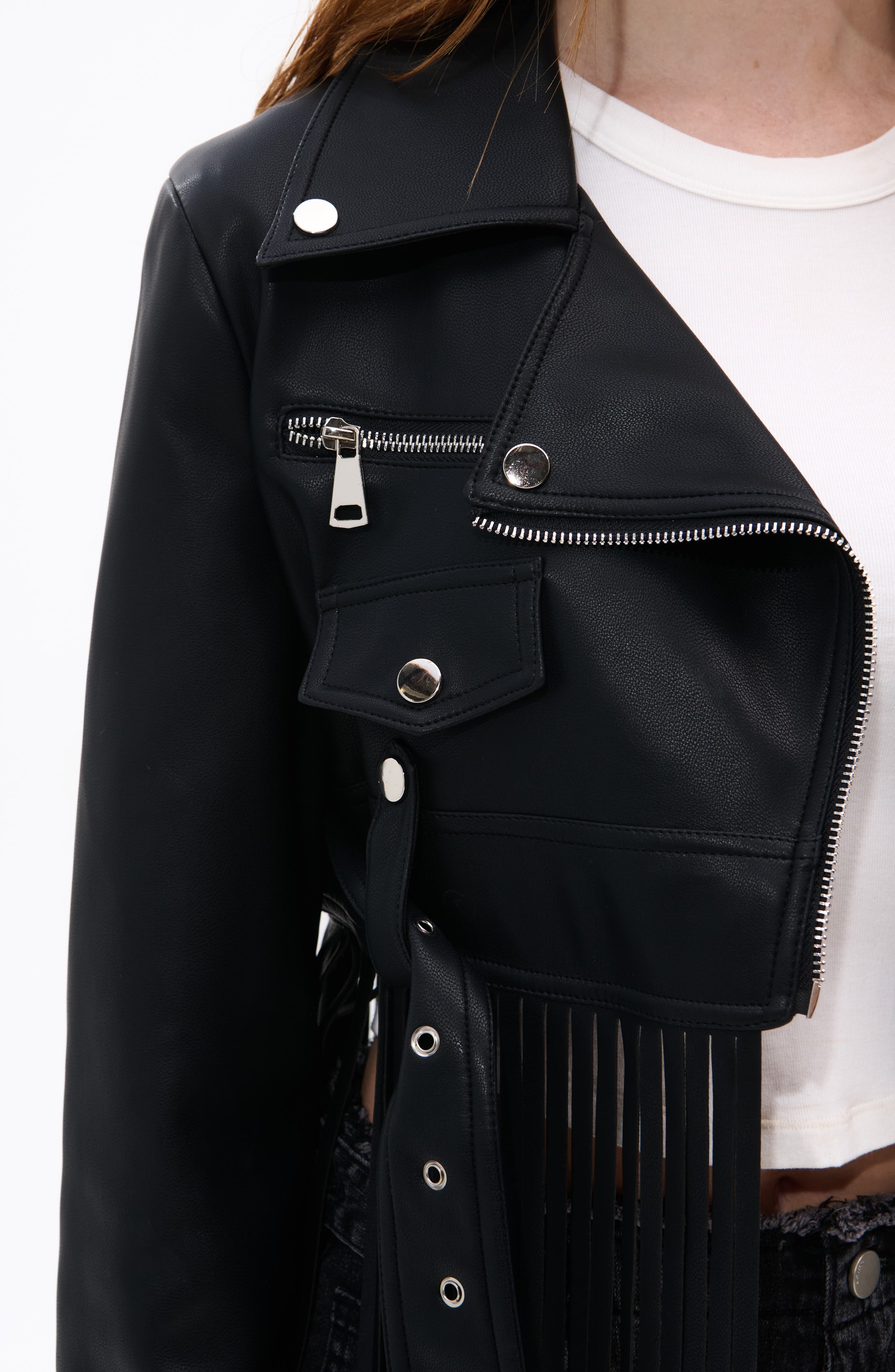 AZALEA WANG Maxi Fringe Faux Leather Moto Jacket (Women) | Nordstrom