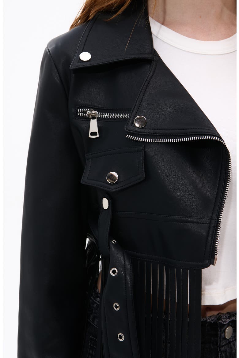 Maxi Fringe Faux Leather Moto Jacket, Alternate, color, BLACK