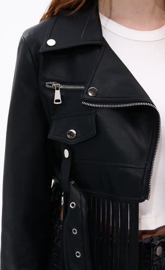 Maxi Fringe Faux Leather Moto Jacket