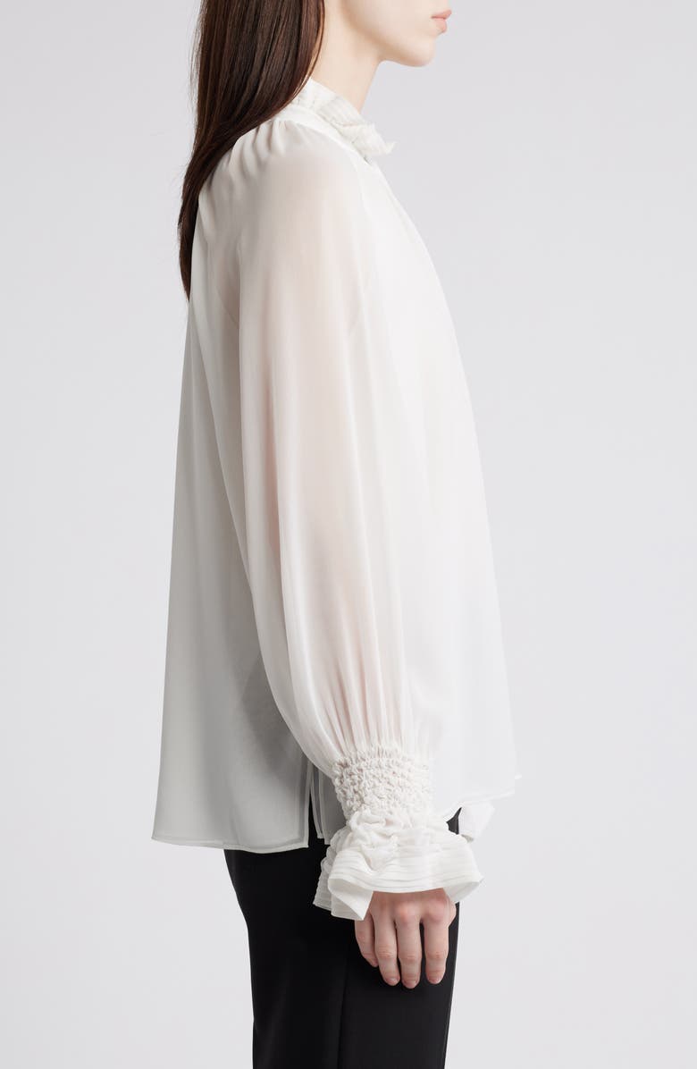 KOBI HALPERIN Effie Shirred Ruffle Neck Chiffon Top, Alternate, color, Ivory
