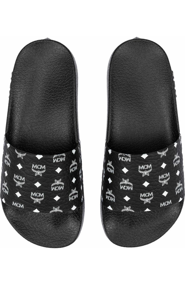 MCM Male Monogram Print Rubber Slides, Alternate, color, Black