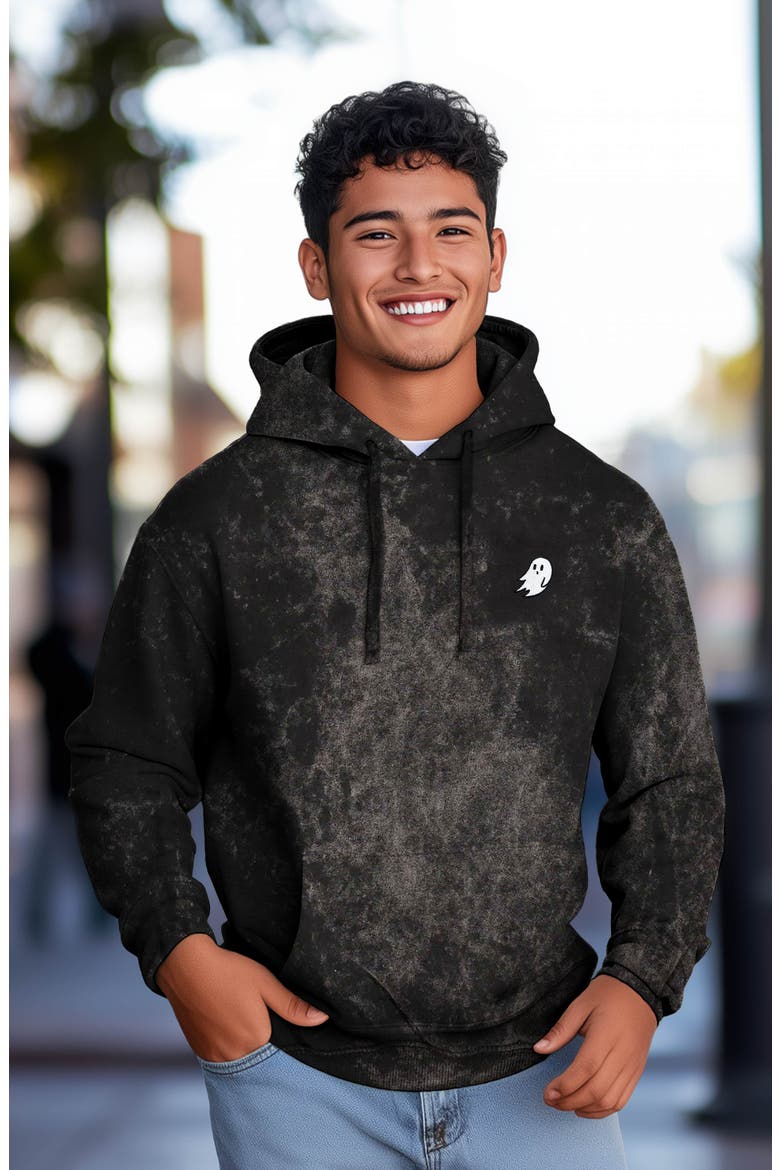 Ghost Embroidered Washed Hoodie, Alternate, color, Black