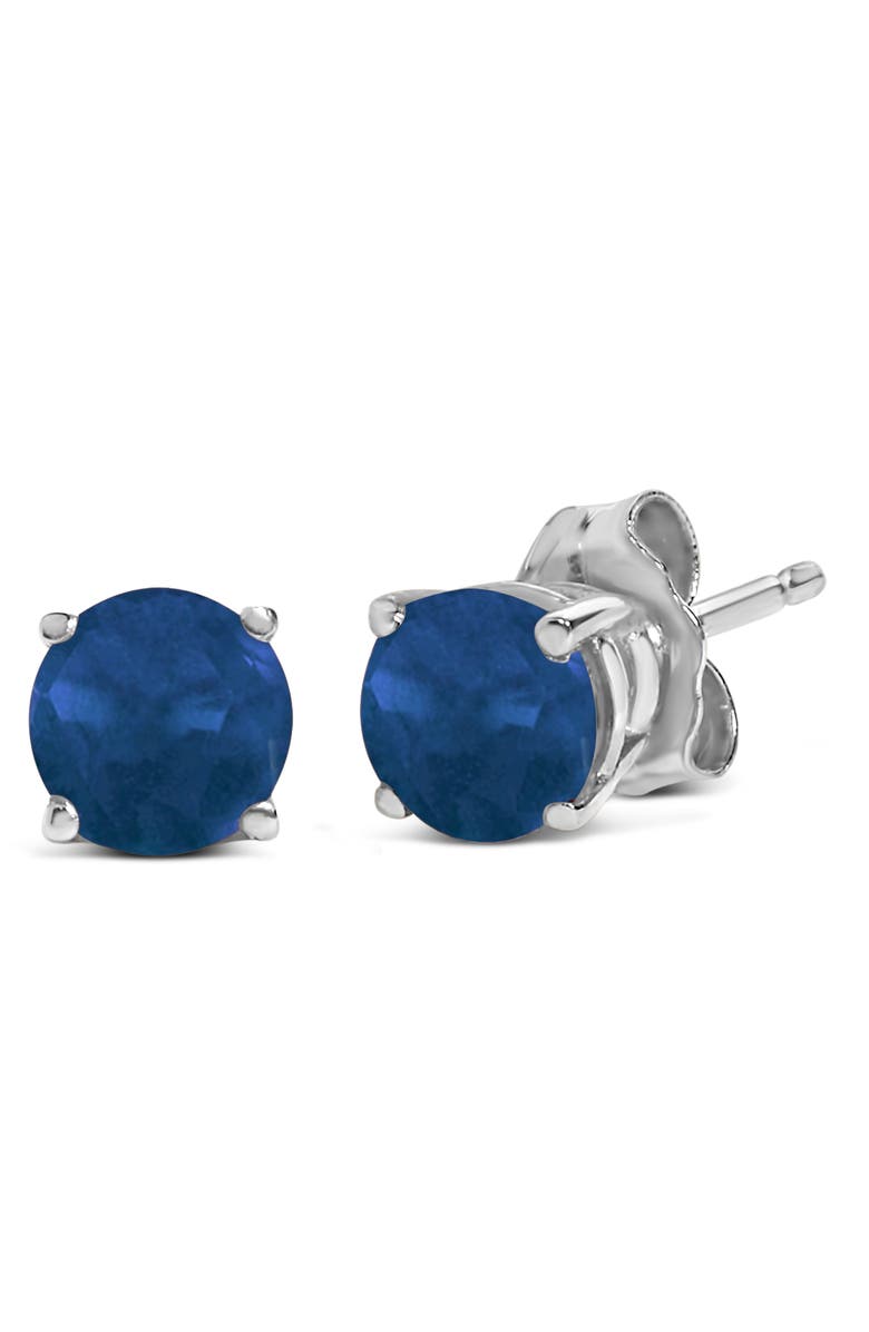 Haus of Brilliance 14K Gold 5X5MM Round Birthstone Solitaire Stud Earrings, Alternate, color, Blue Sapphire | White