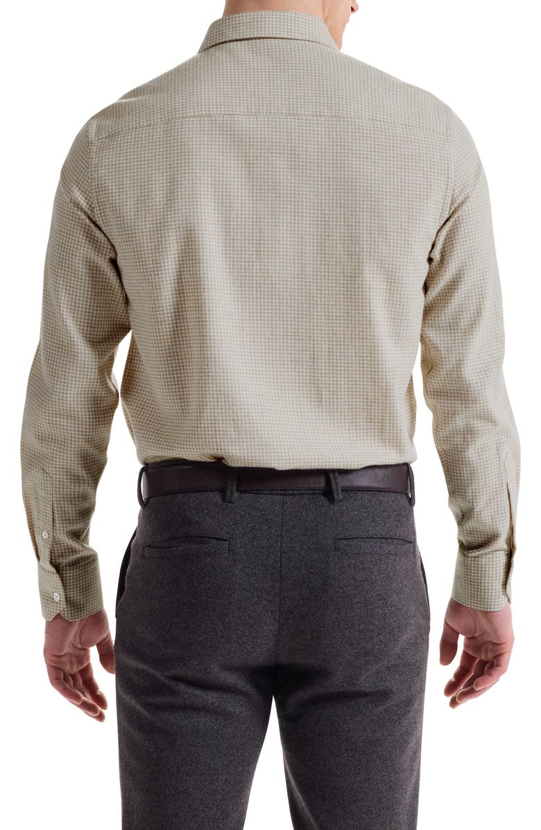 Bugatchi Axel Shaped Fit Micro Gingham Button-Up Shirt, Alternate, color, Sand