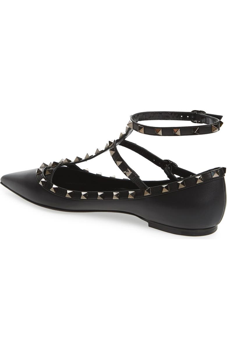 Valentino Garavani 'Rockstud' Double Ankle Strap Pointy Toe Flat, Alternate, color,