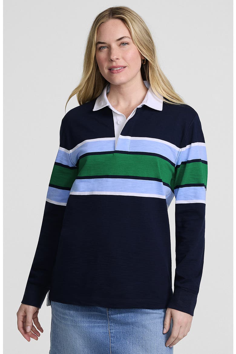 Long Sleeve Lightweight Slub Rugby Polo, Main, color, Radiant Navy/Green Stripe
