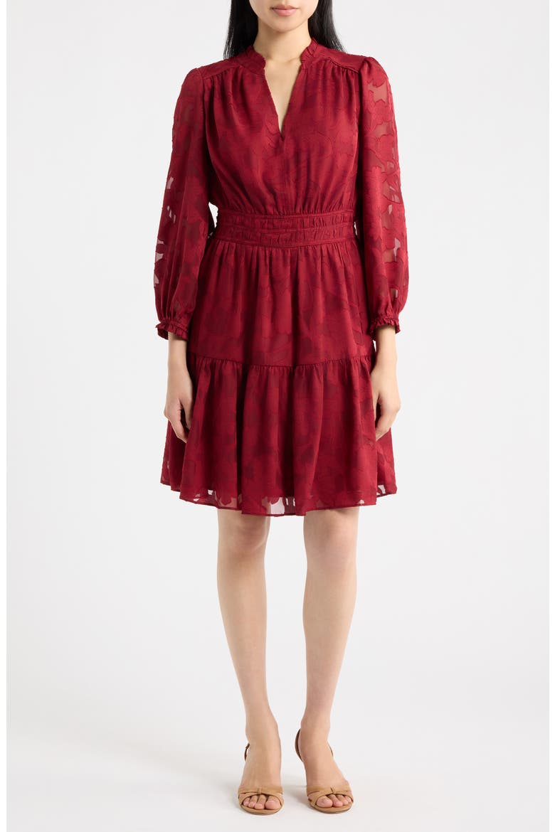 Tiered Ruffle Fit & Flare Dress, Main, color, NEW BURGANDY