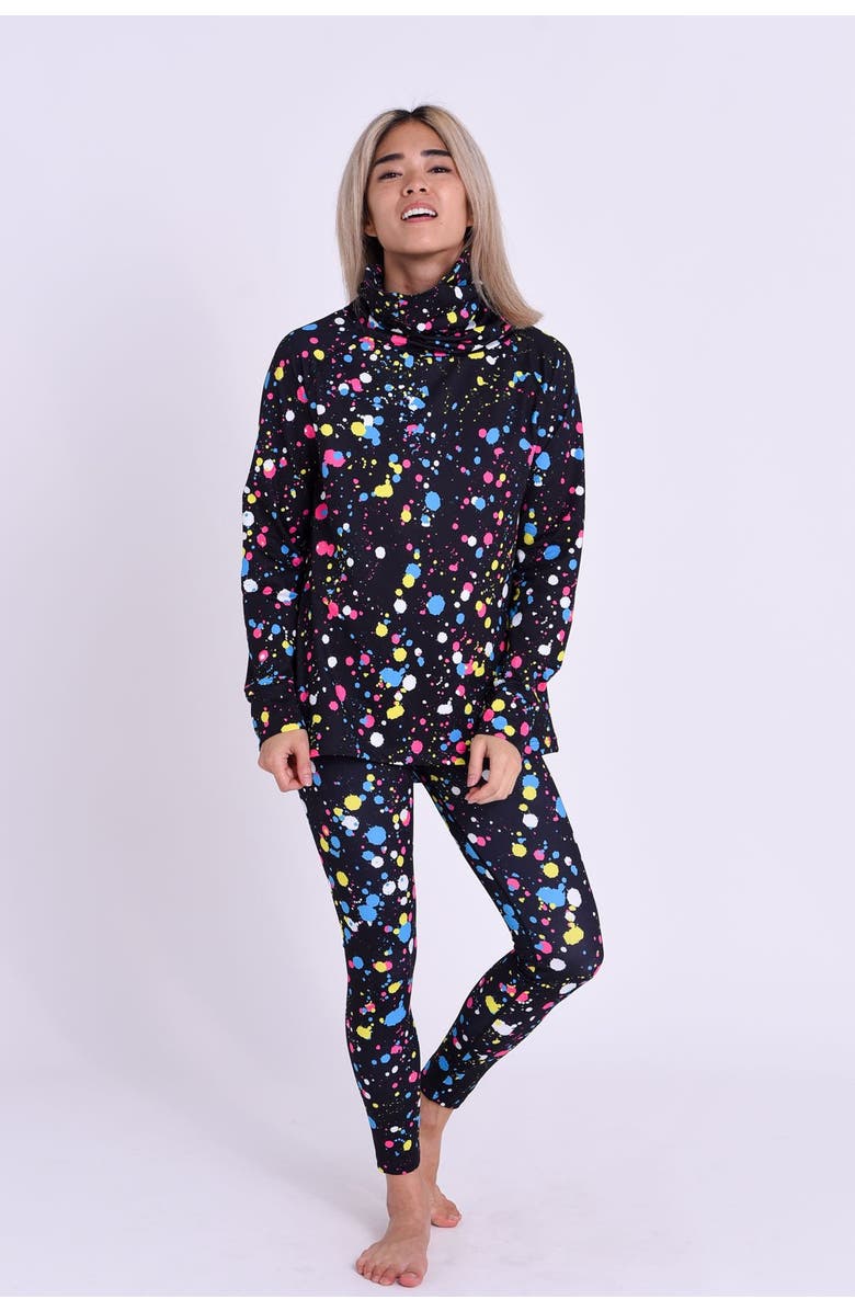 OOSC High Neck Baselayer Top - Catalina Wine Mixer Women's, Alternate, color, Black With Colorful Splatter