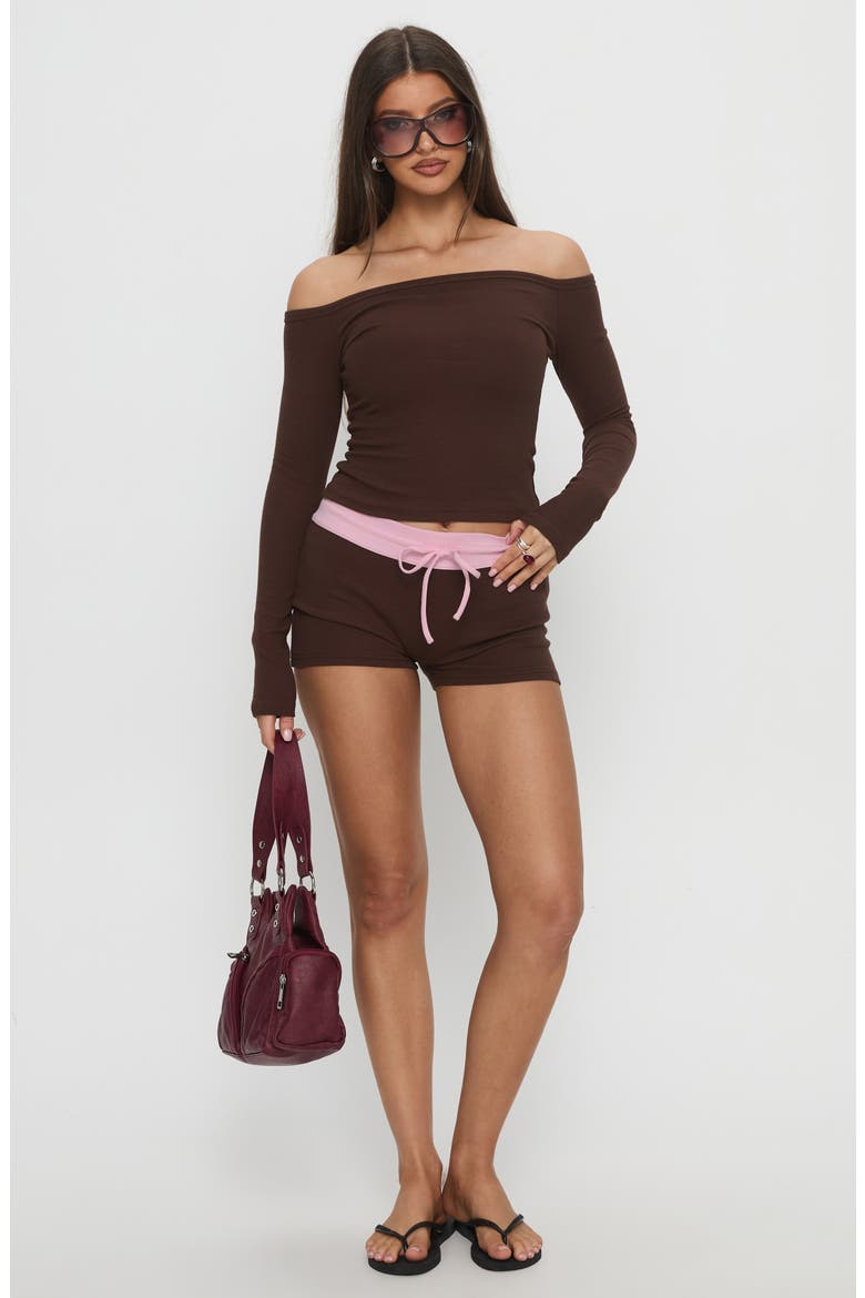 Baseline Ribbed Stretch Cotton Micro Shorts, Alternate, color, BROWN / PINK