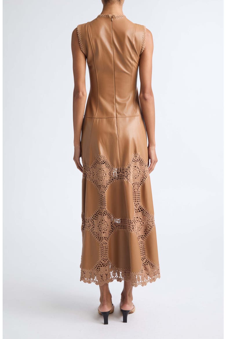 Ilana Crochet Leather Dress, Alternate, color, CAMEL