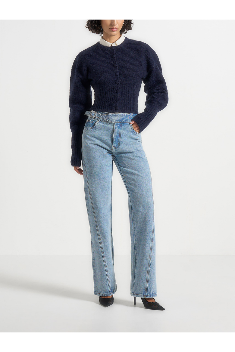 Mayla Fitted Cinch Knitted Cardigan, Alternate, color, Navy