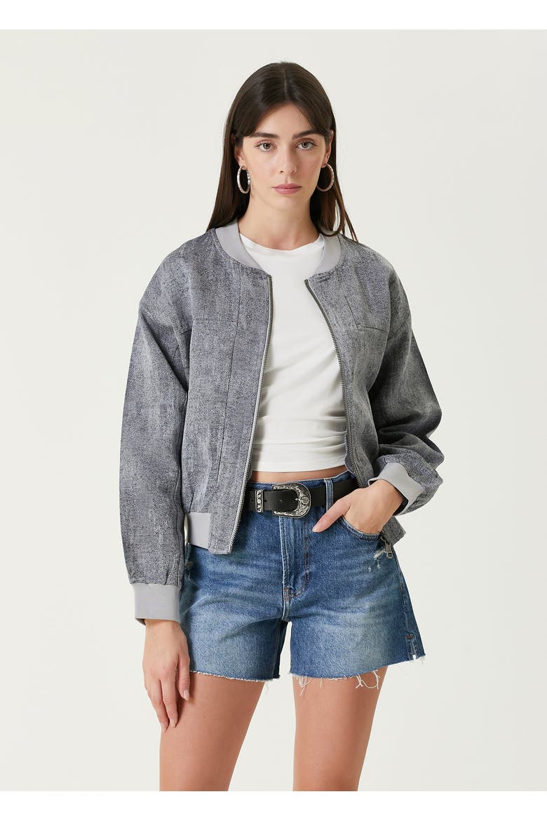 Linen Blend Free Heaven Ripped Look Bomber Jacket, Alternate, color, grey
