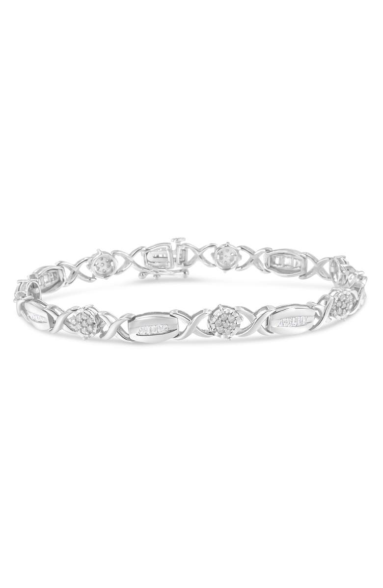 Haus of Brilliance Silver 1.0 Cttw Round-Cut and Baguette-Cut Diamond X-Link Bracelet, Main, color, White