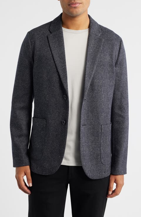 Slayton Charcoal Grey Glen Check Knit Cotton & Wool Blend Sport Coat