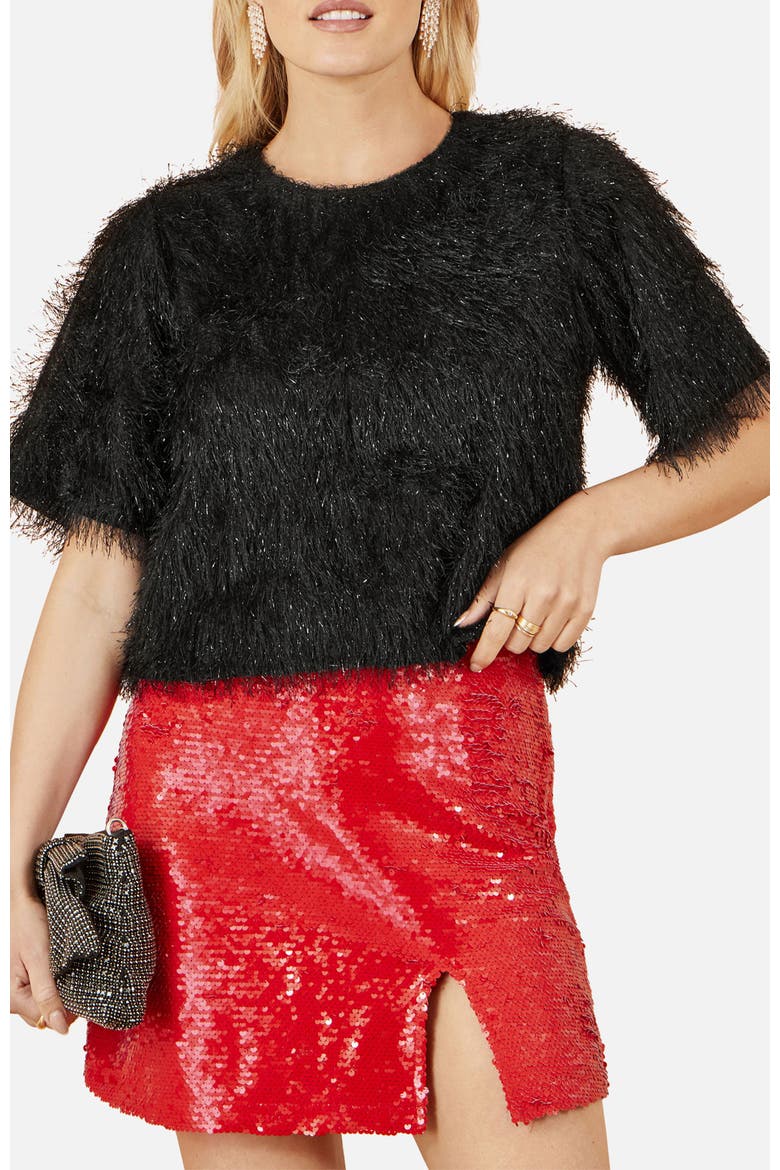 Lurex Fringe Relaxed Fit Top, Alternate, color, Black