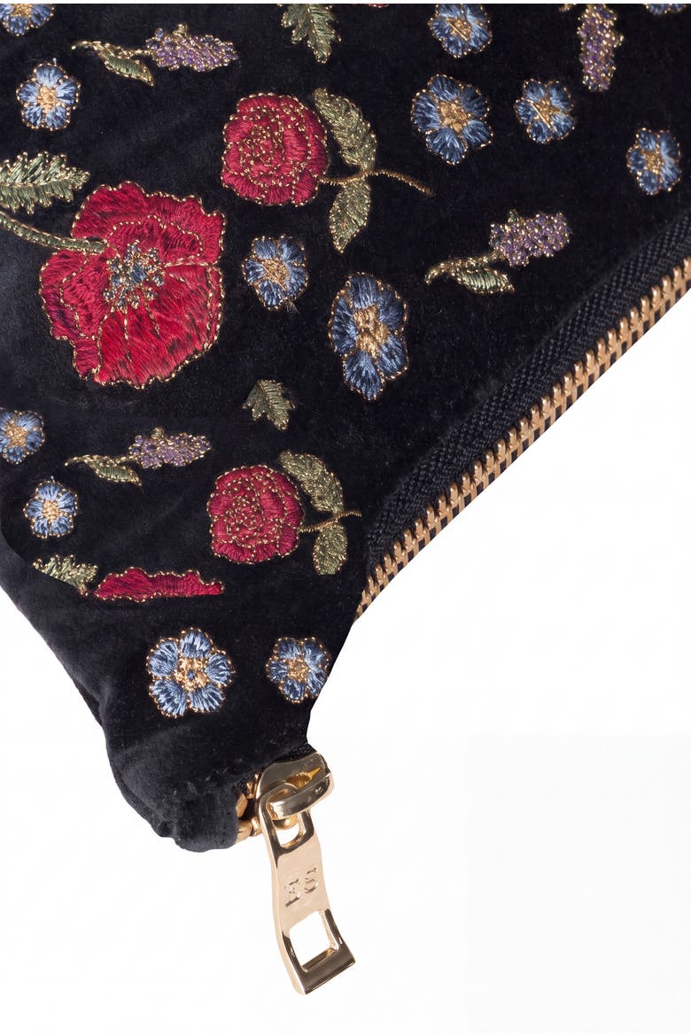 Poppy Meadow Velvet Everyday Pouch, Alternate, color, Charcoal