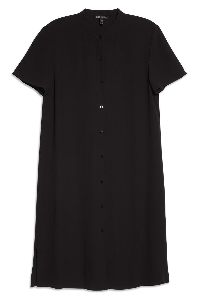 Mandarin Collar Silk Shirtdress, Alternate, color, BLACK