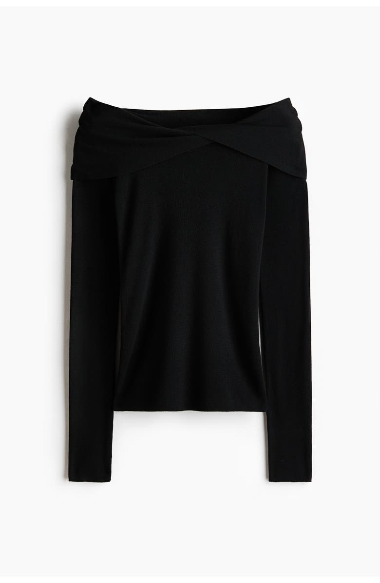 H&M Twist-detail Off-the-shoulder Top, Main, color, Black