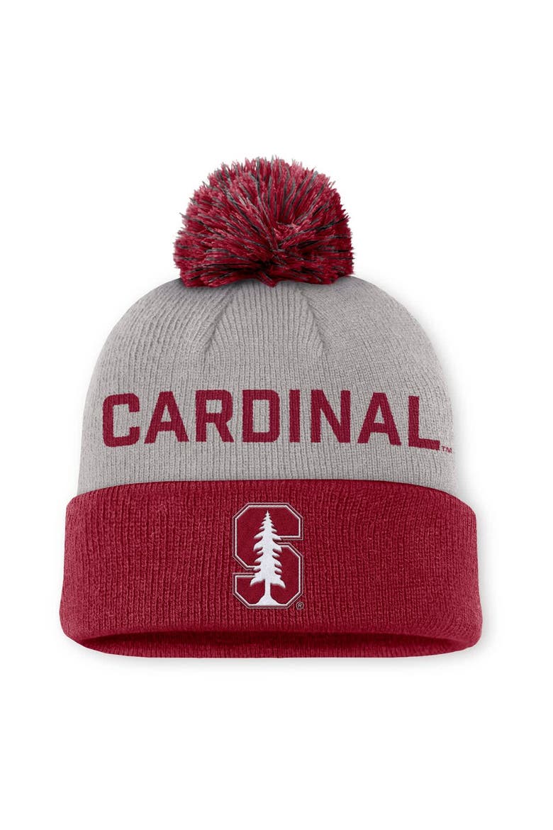 Men's Nike Gray/Cardinal Stanford Cardinal Primetime Peak Cuffed Knit Hat with Pom, Main, color, Gray