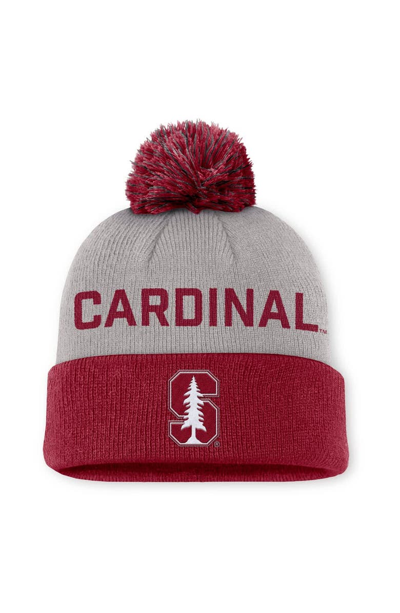 Nike Men's Nike Gray/Cardinal Stanford Cardinal Primetime Peak Cuffed Knit Hat with Pom, Main, color, Gray
