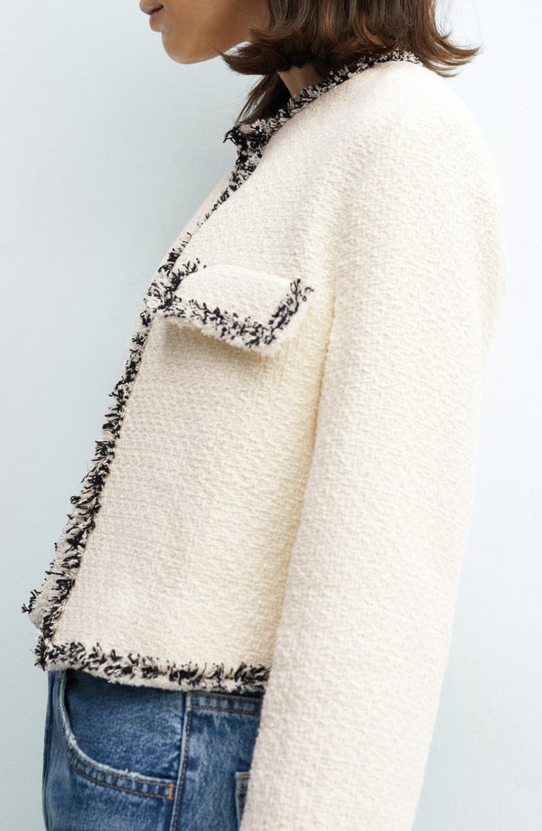 MANGO Cinta Open Front Crop Tweed Jacket, Alternate, color,