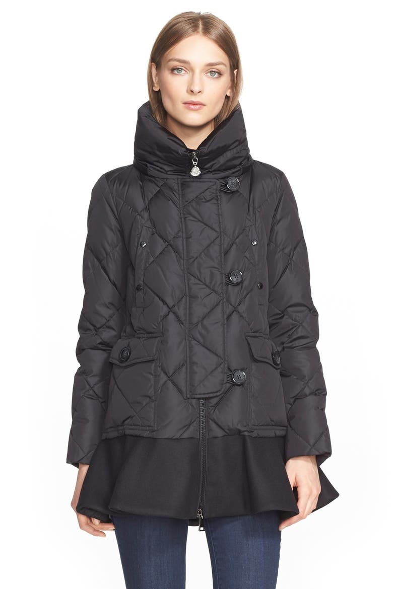 'Vauloge' Long Peplum Hem Down Coat, Main, color, BLACK
