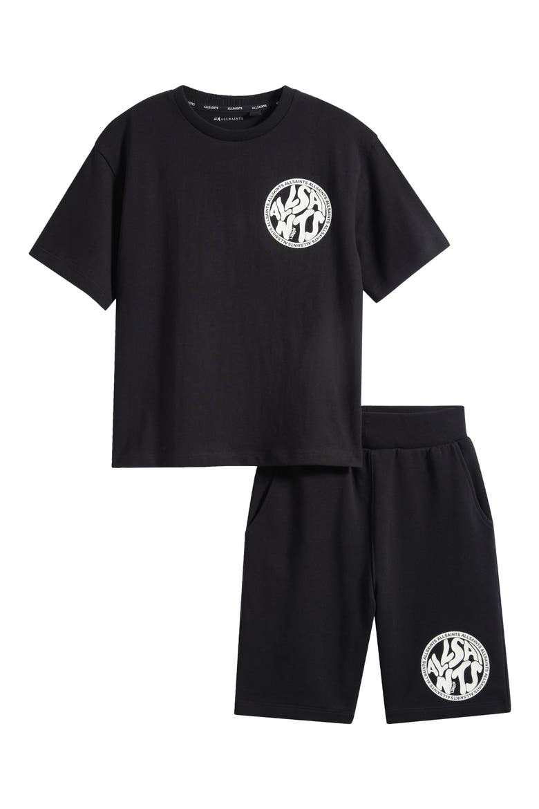 Kids' Distortion Graphic T-Shirt & Shorts Set, Main, color, BLACK