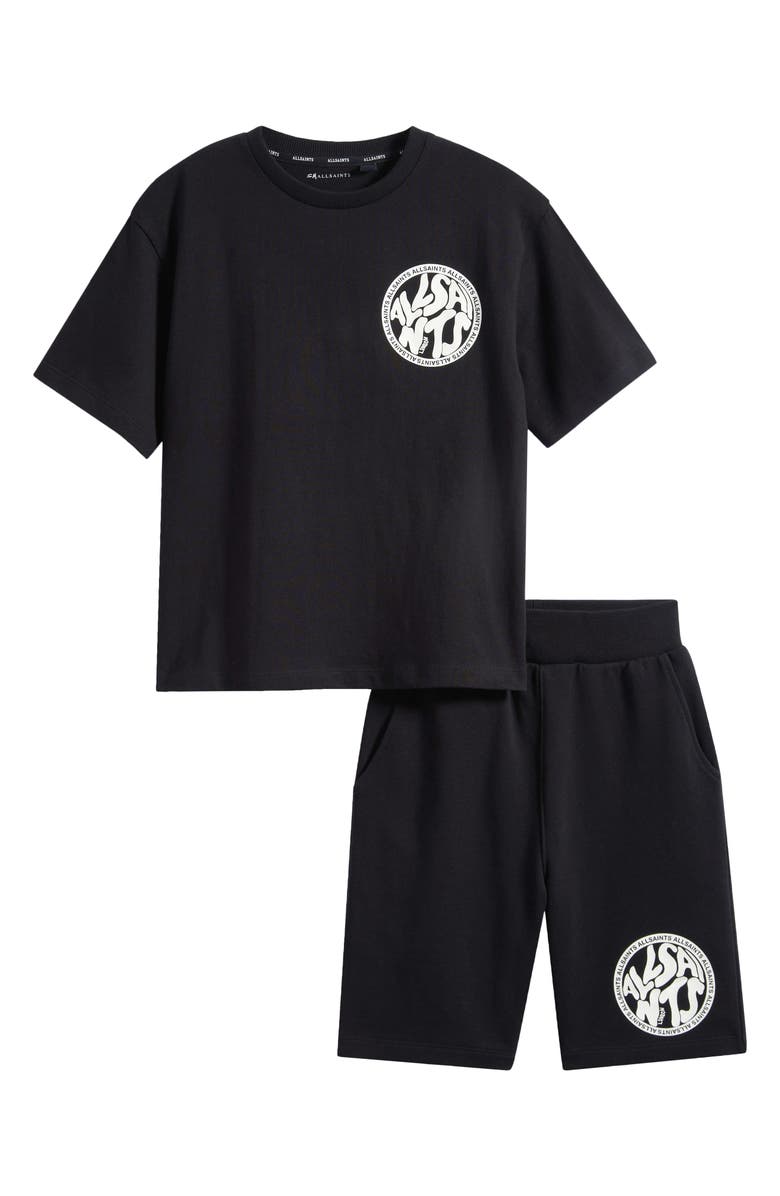 smALLSAINTS by ALLSAINTS Kids' Distortion Graphic T-Shirt & Shorts Set, Main, color, Black