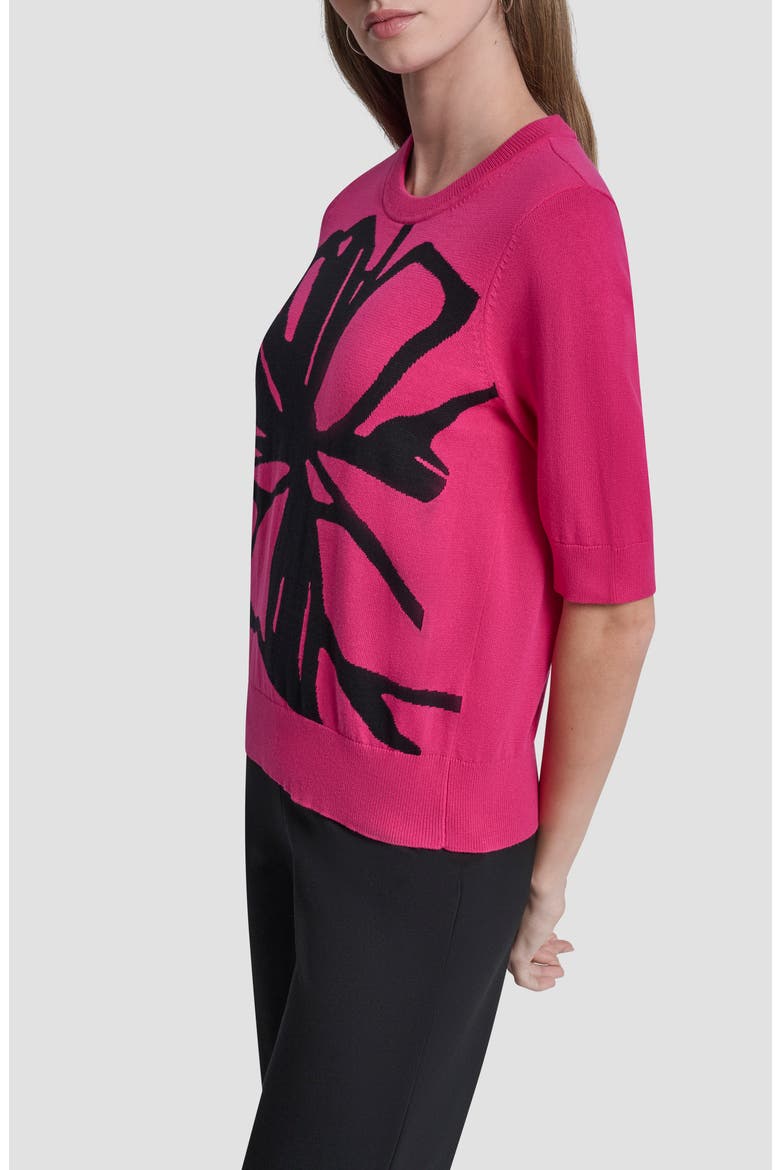 Graffiti Floral Jacquard Short Sleeve Sweater, Alternate, color, HOT PINK/ BLACK