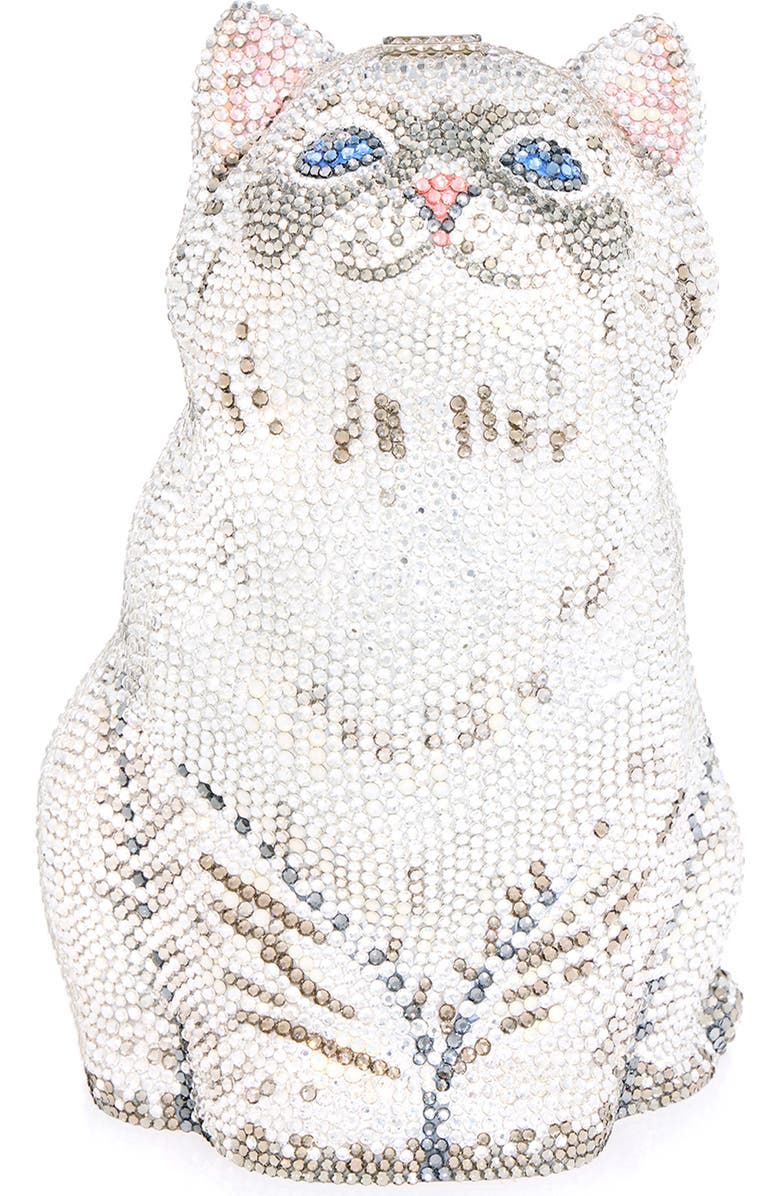 JUDITH LEIBER COUTURE Kitten Cloud Crystal Embellished Clutch, Main, color, Silver Rhine Multi
