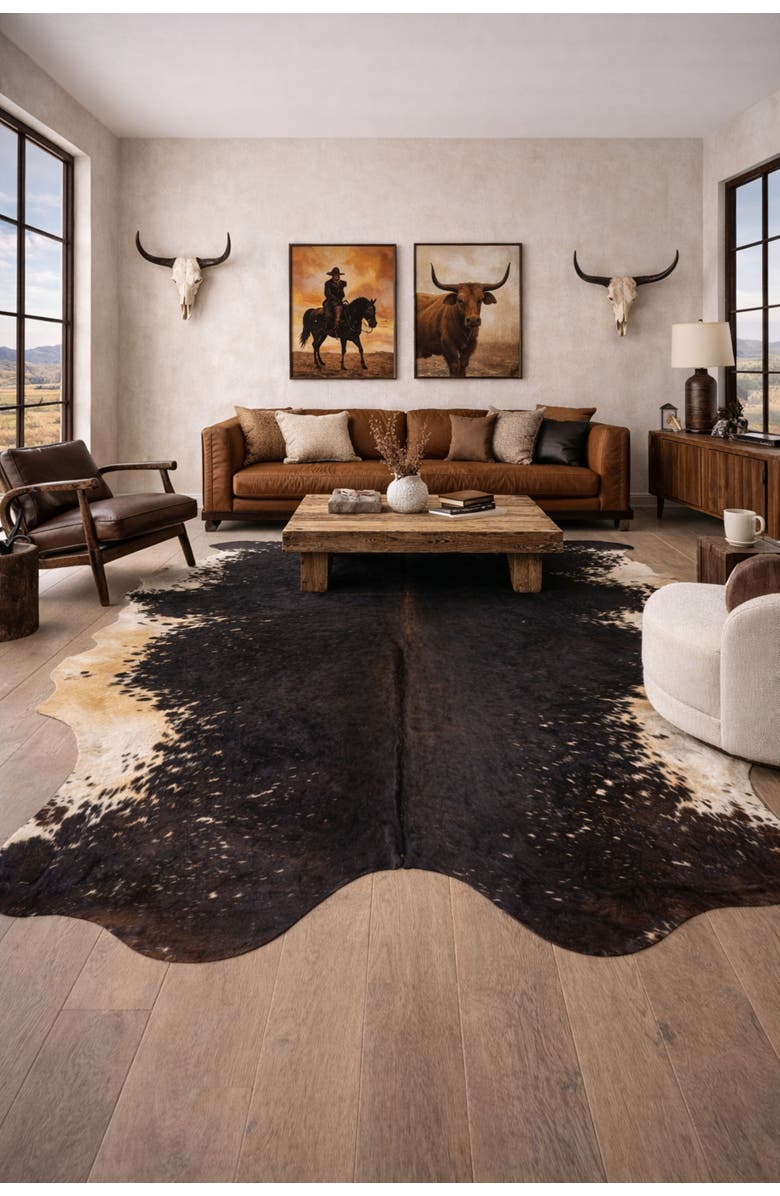 Rhacam Eco Hides RH Rugs Audrey Black Speckled Cowhide Rug 7'8" × 6'2", Alternate, color, Black Speckled