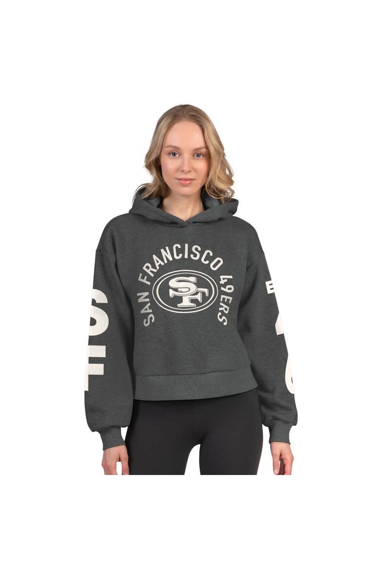 Women's Starter  Heather Charcoal San Francisco 49ers Star Player Cropped Fleece Pullover Hoodie, Main, color, Heather Charcoal
