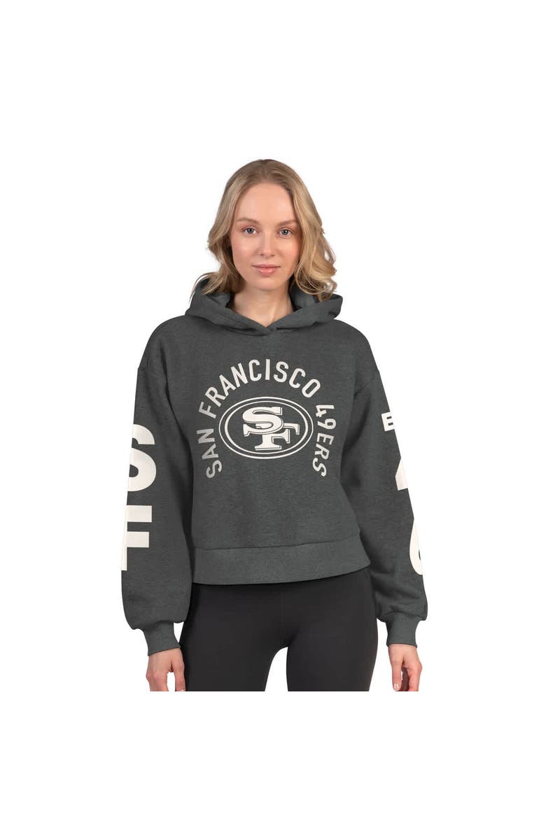 STARTER Women's Starter Heather Charcoal San Francisco 49ers Star Player Cropped Fleece Pullover Hoodie, Main, color, Heather Charcoal