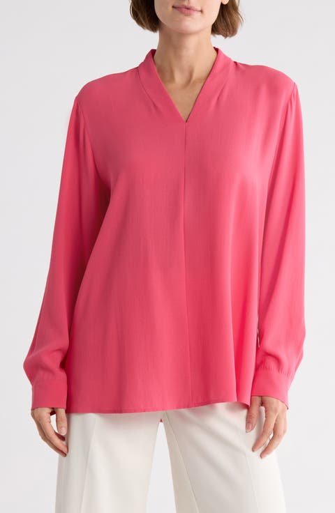 V-Neck Long Sleeve Silk Top